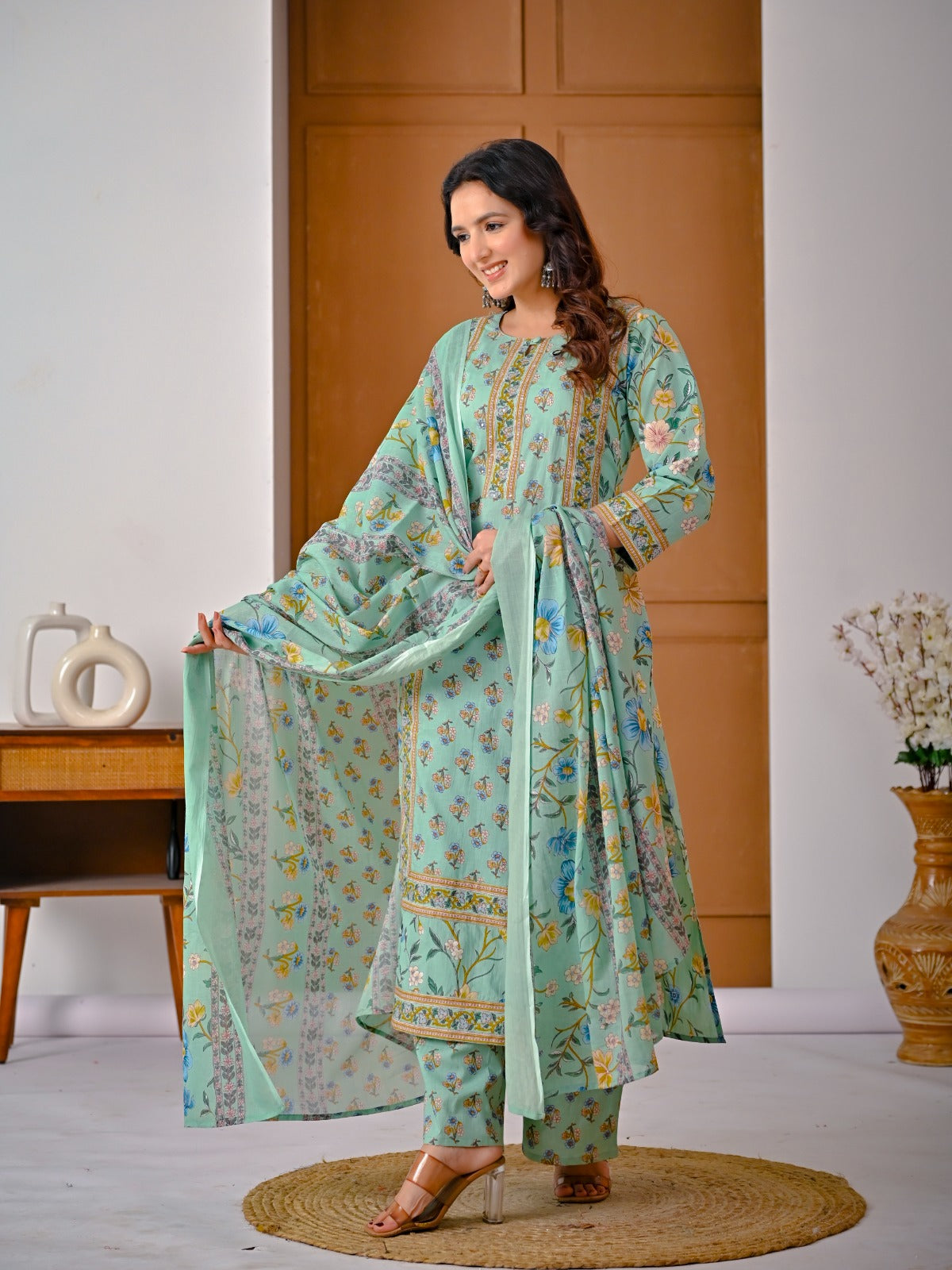 Jaipuri Cotton Green 3pc Set
