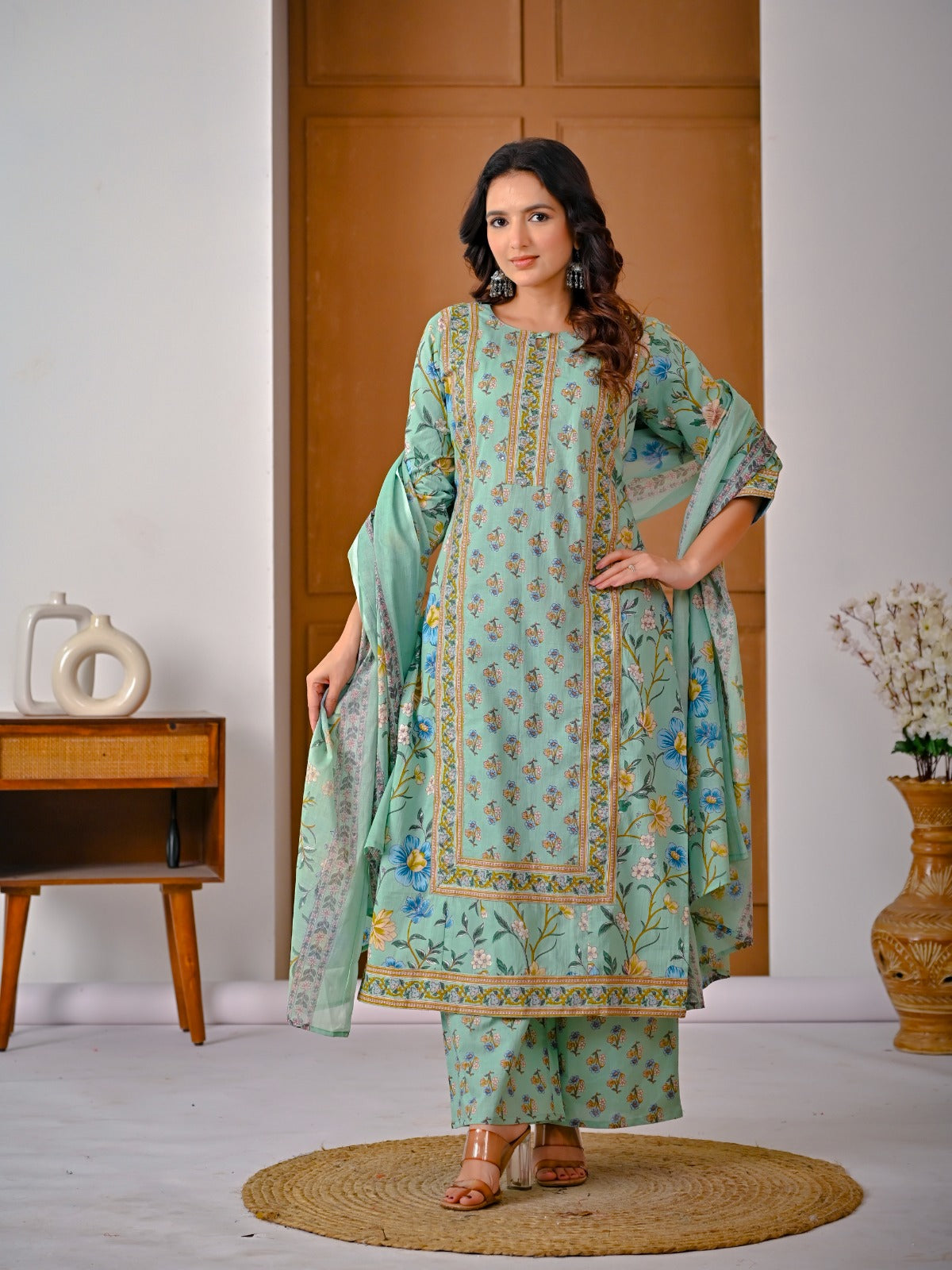Jaipuri Cotton Green 3pc Set