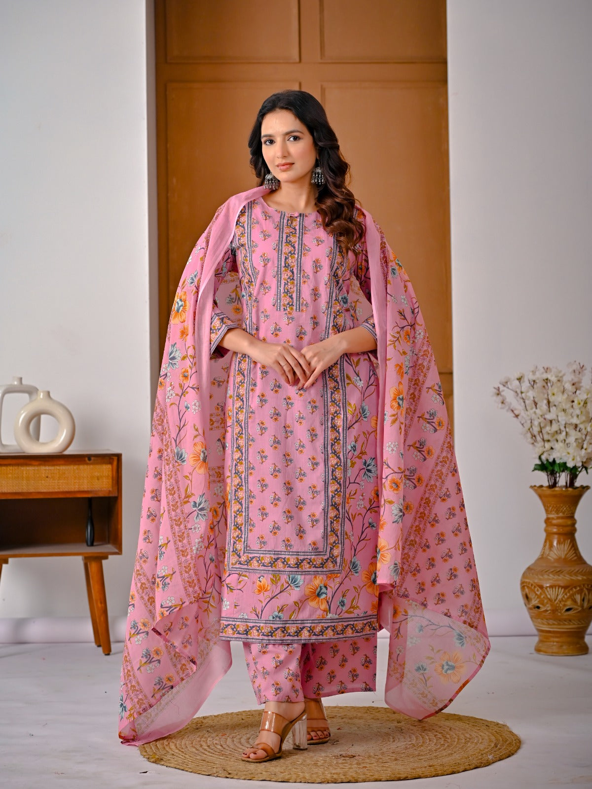 Jaipuri Cotton Pink 3pc Set