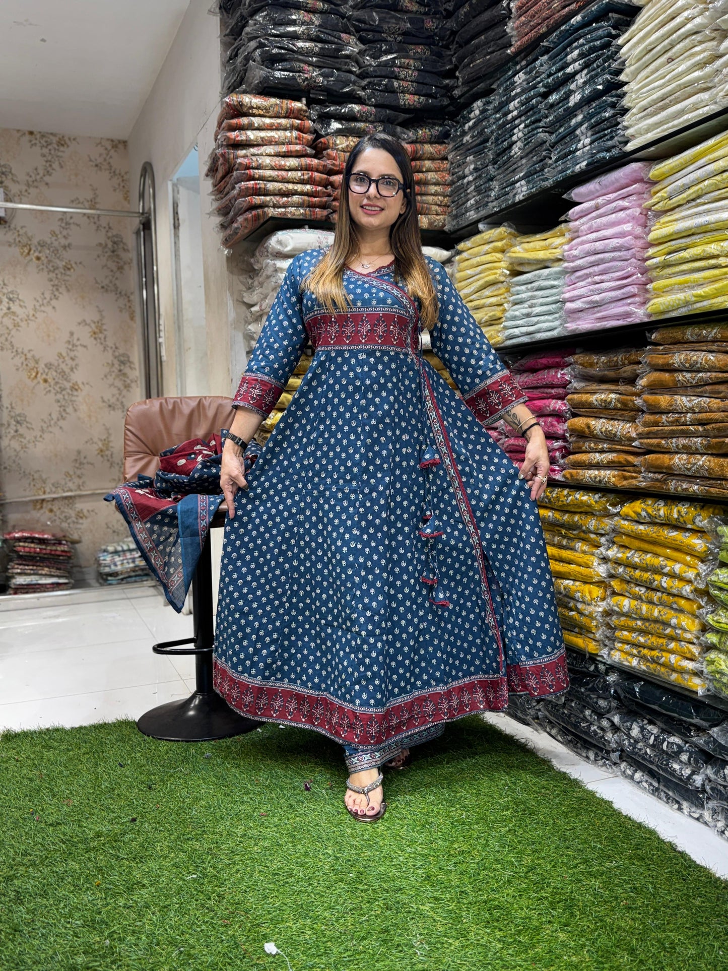 Jaipuri Cotton Blue 3pc Set