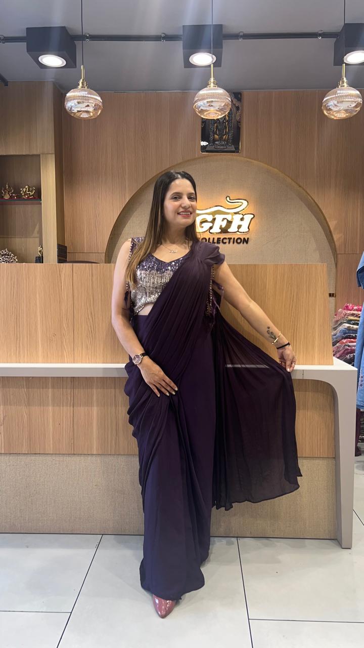 Chinon Purple Drep Saree