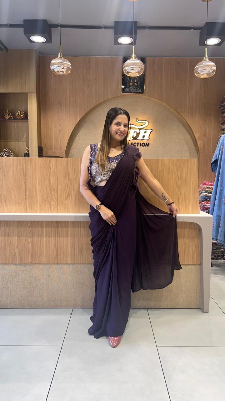 Chinon Purple Drep Saree