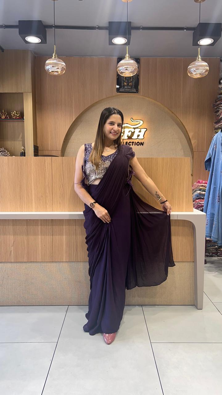Chinon Purple Drep Saree