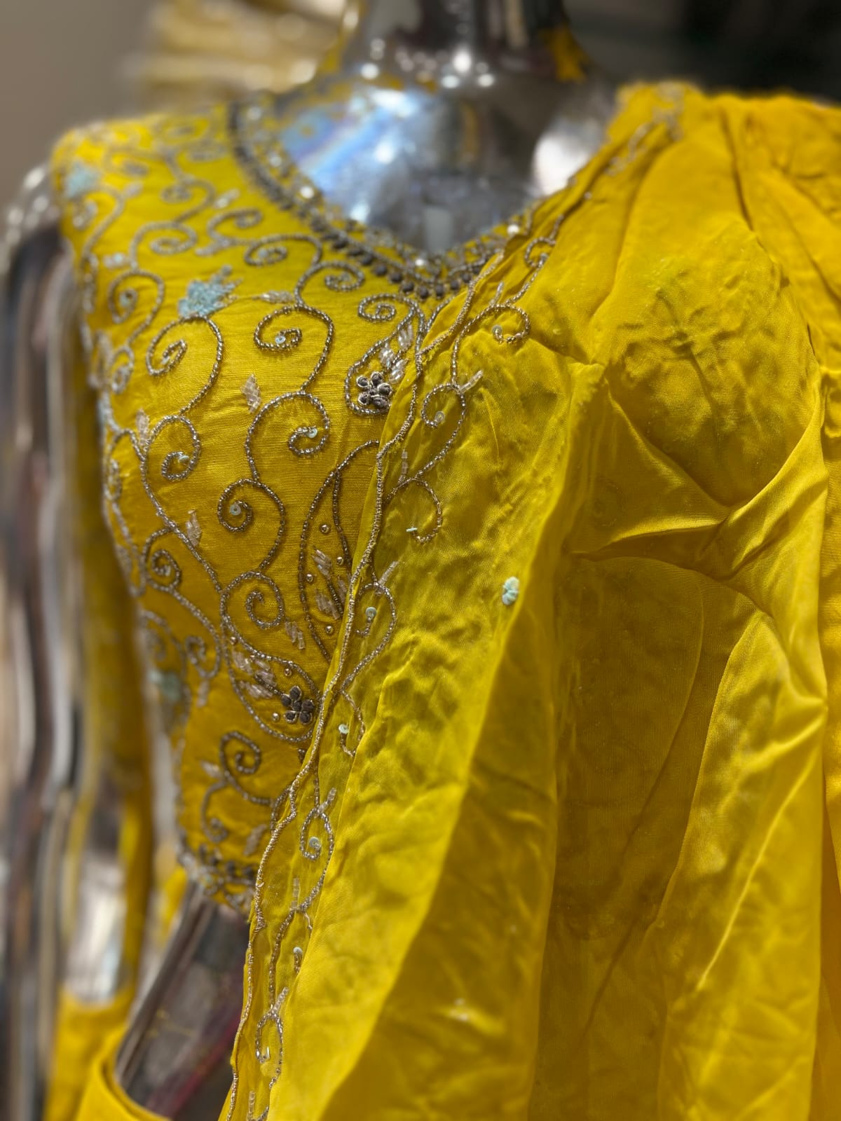 Chinon Yellow Drep Saree