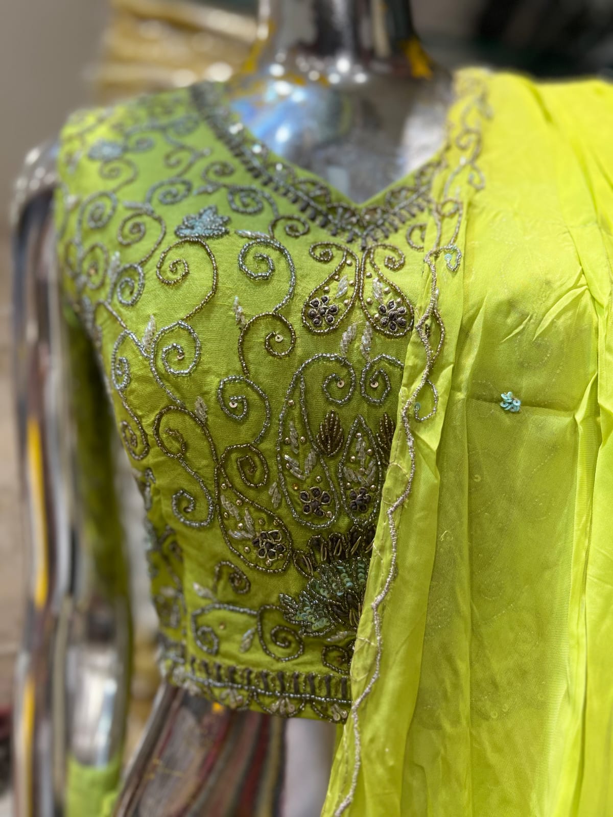Chinon Green Drep Saree
