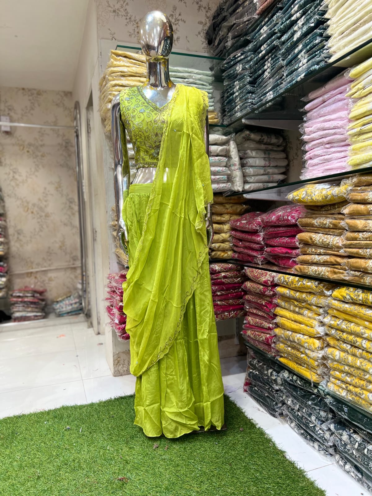 Chinon Green Drep Saree