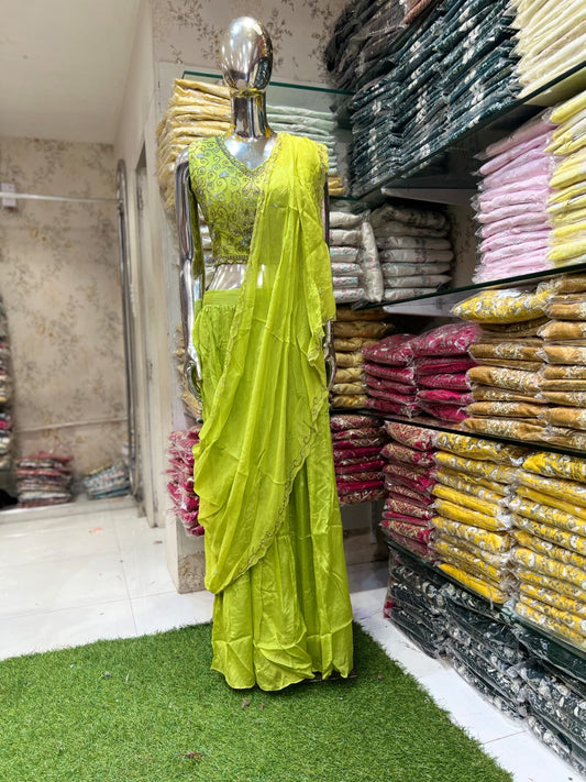 Chinon Green Drep Saree