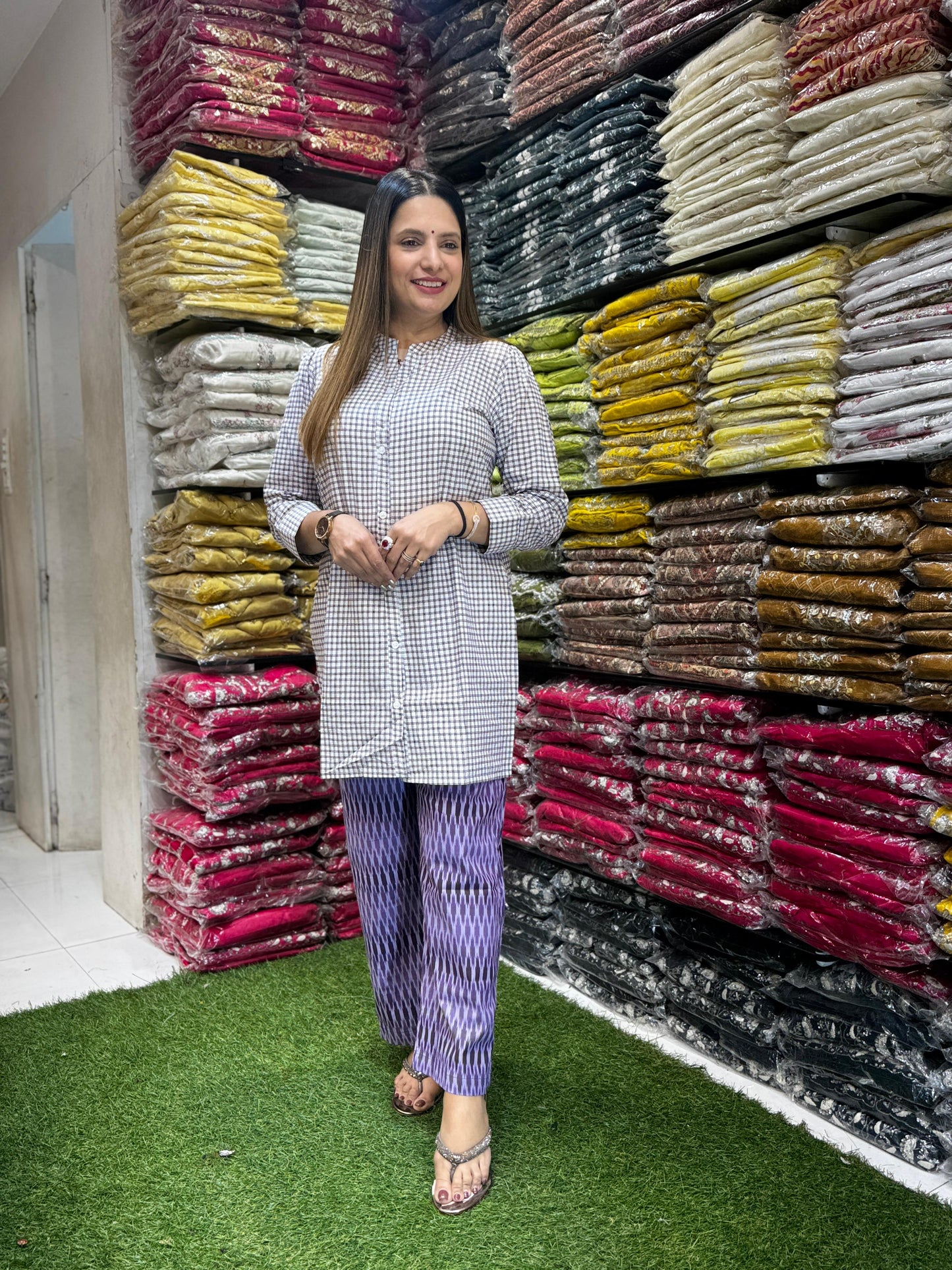 Jaipuri Cotton Purple 3pc Jacket Set