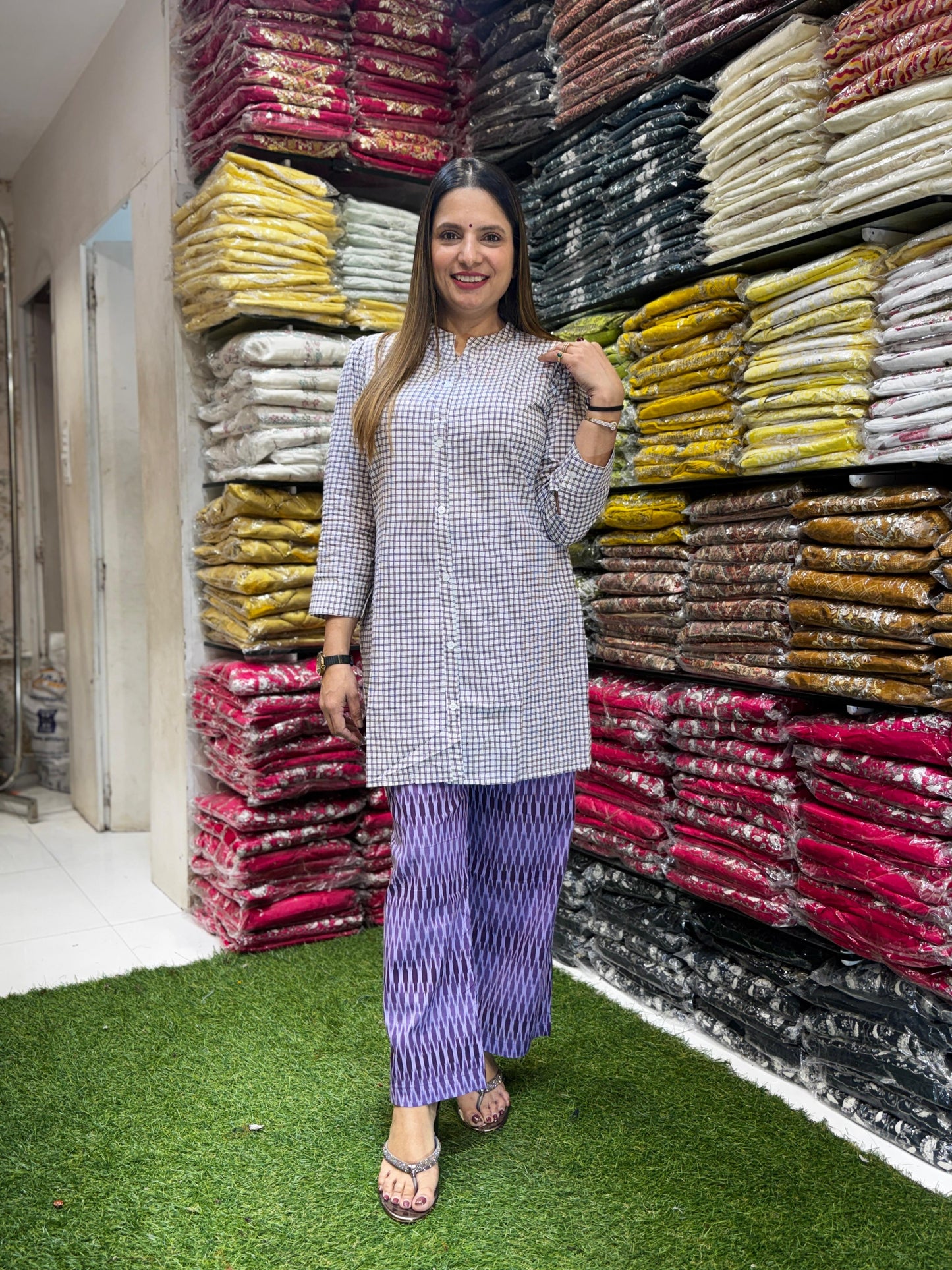 Jaipuri Cotton Purple 3pc Jacket Set