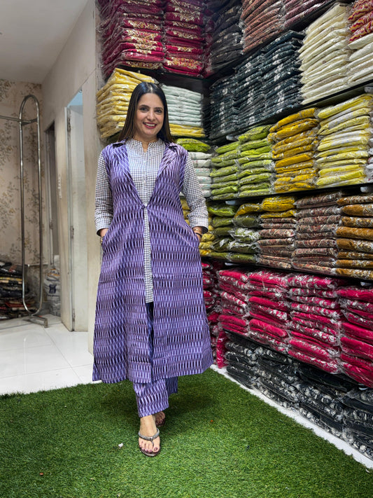 Jaipuri Cotton Purple 3pc Jacket Set