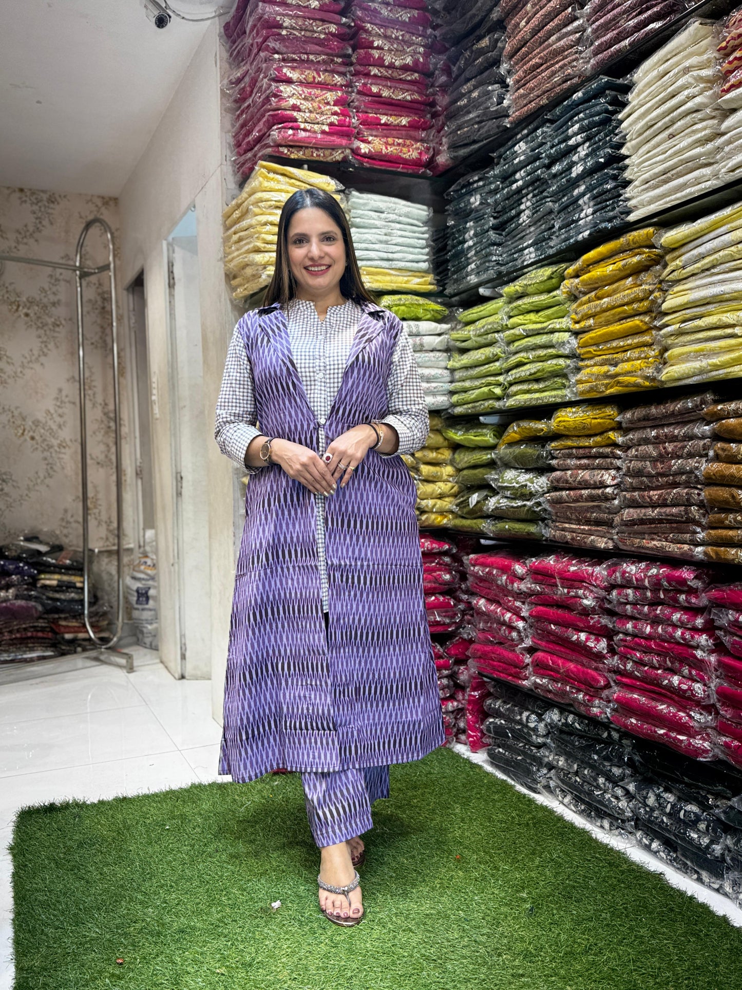 Jaipuri Cotton Purple 3pc Jacket Set