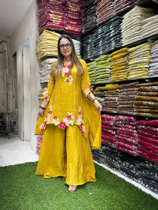 Banaras Mull Chanderi Yellow 3pc Set