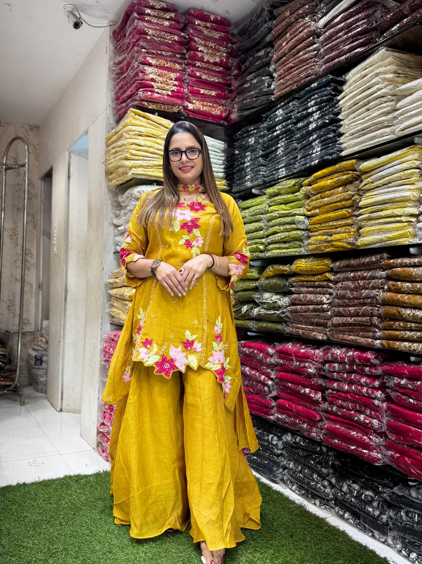 Banaras Mull Chanderi Yellow 3pc Set