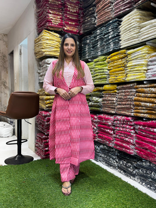 Jaipuri Cotton Pink 3pc Jacket Set