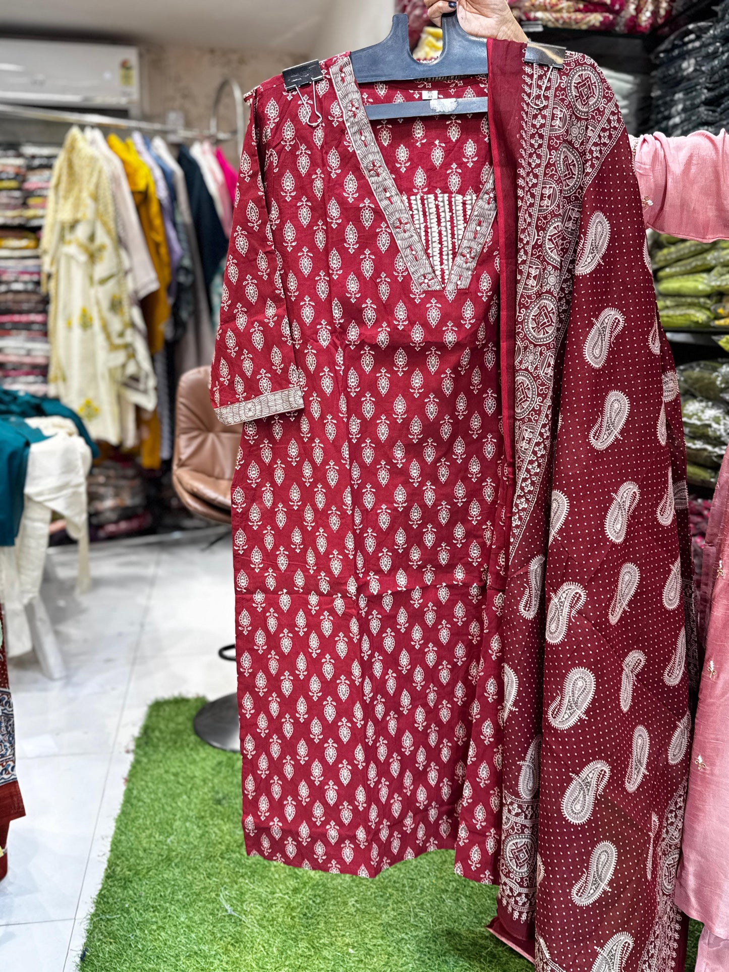 Cotton Maroon Plus Size 3pc Set
