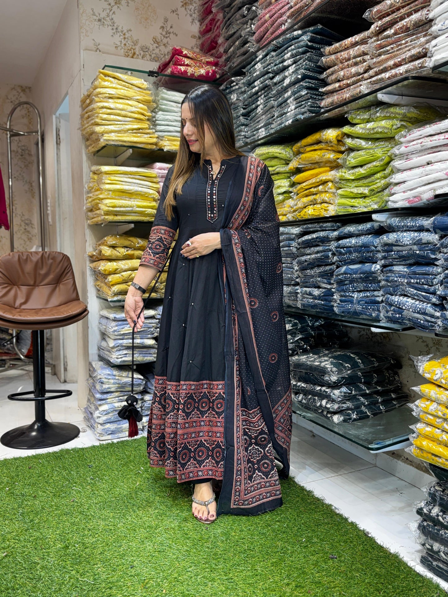 Pure Cotton Black Anarkali 3pc Set