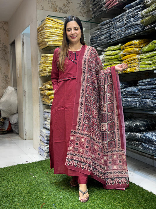 Sluv Cotton Maroon 3pc Set