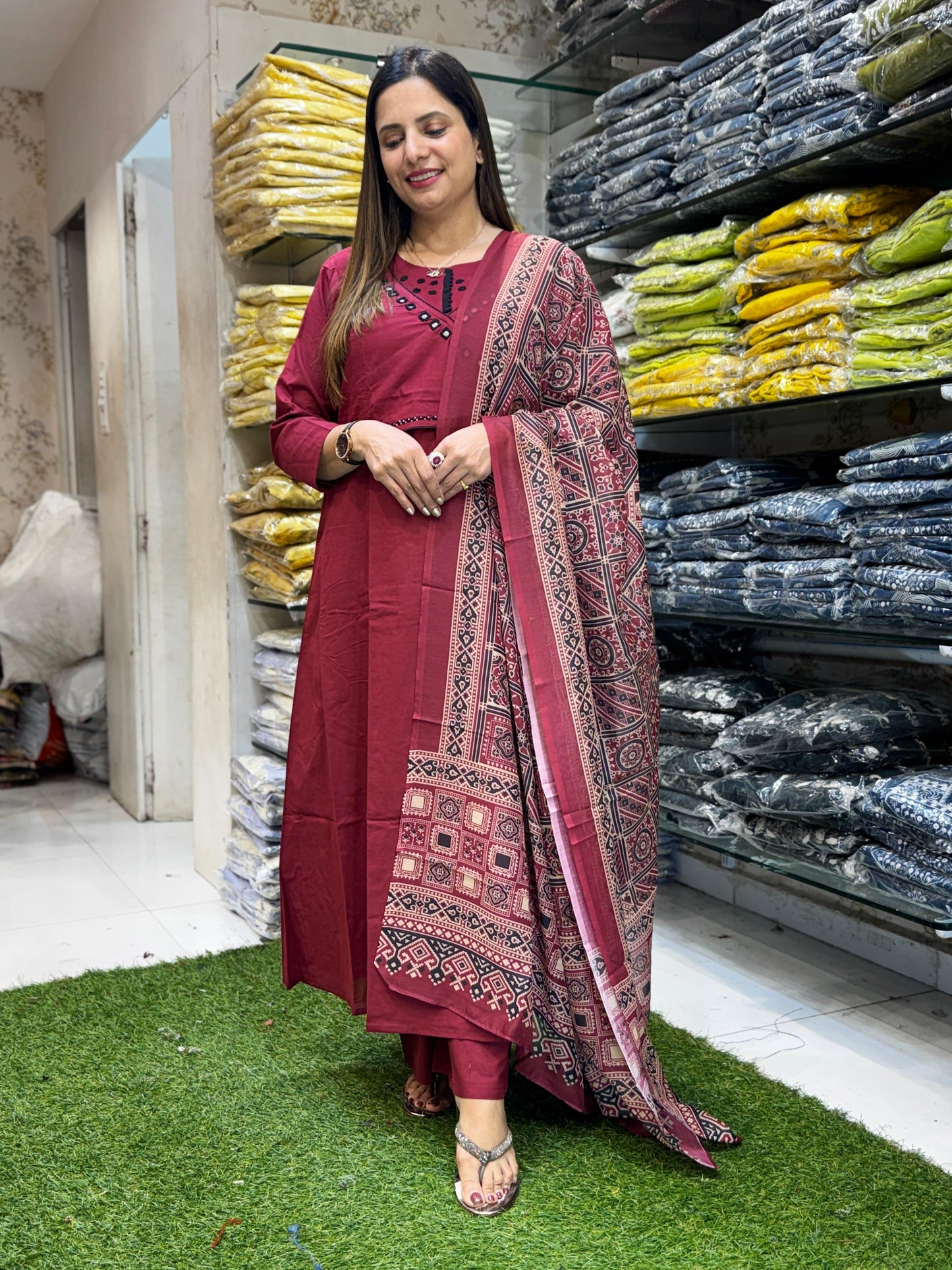 Sluv Cotton Maroon 3pc Set