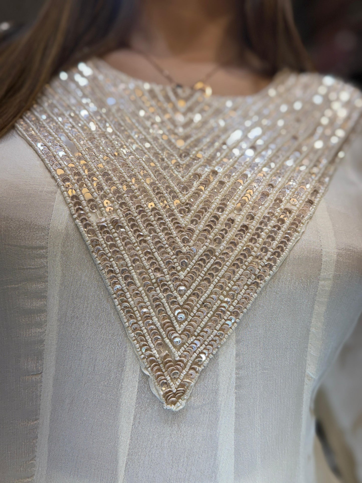 Chinon Pearl White Shoulder Anarkali 3pc Set