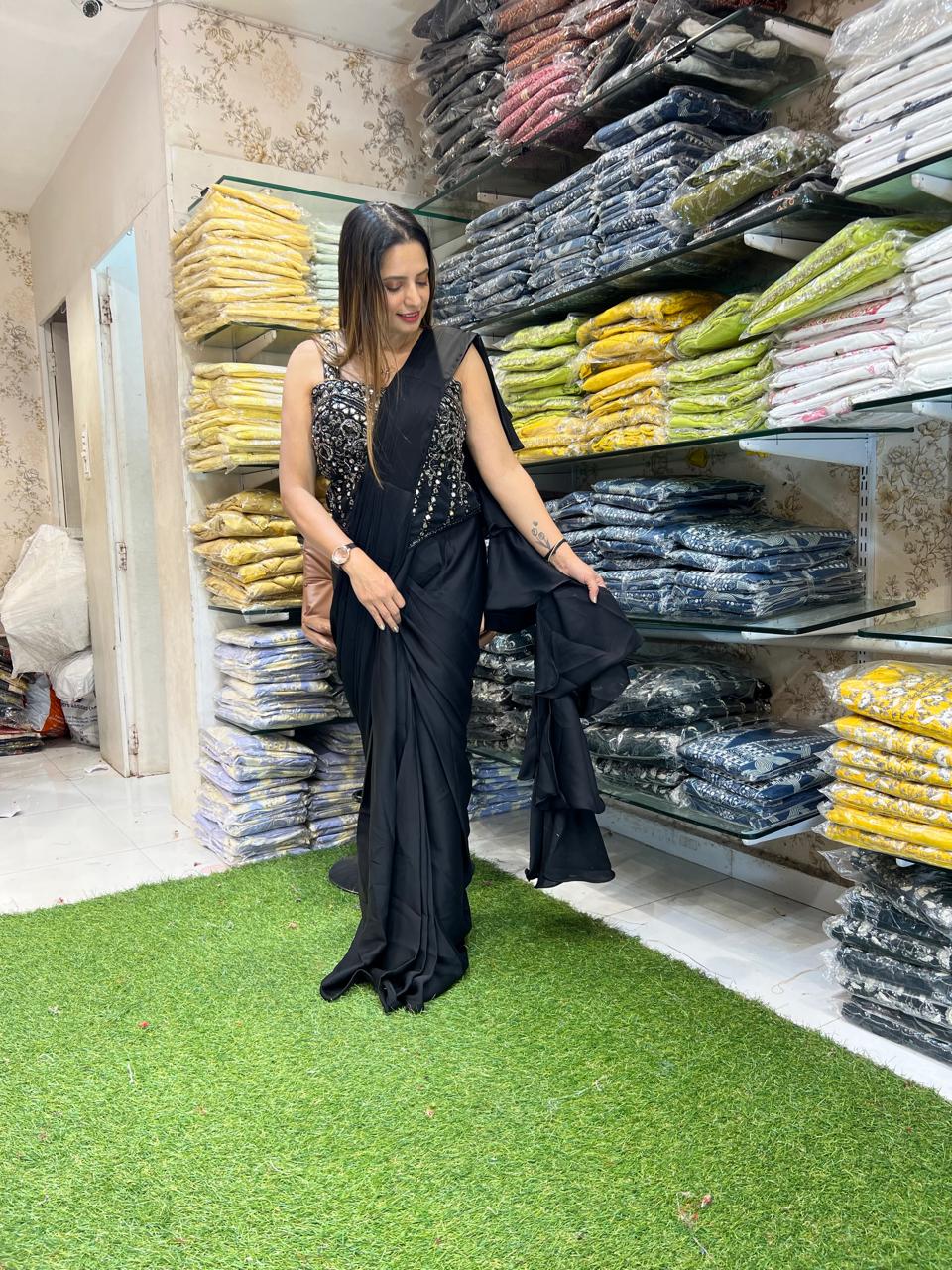 Crep Black Drep Saree