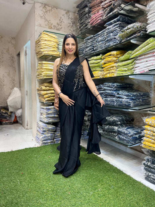 Crep Black Drep Saree