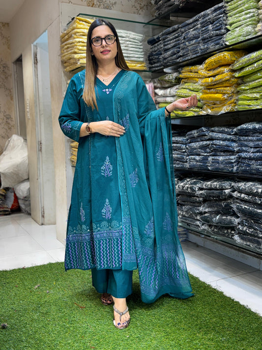 Sluv Cotton Peacock Green 3pc Set