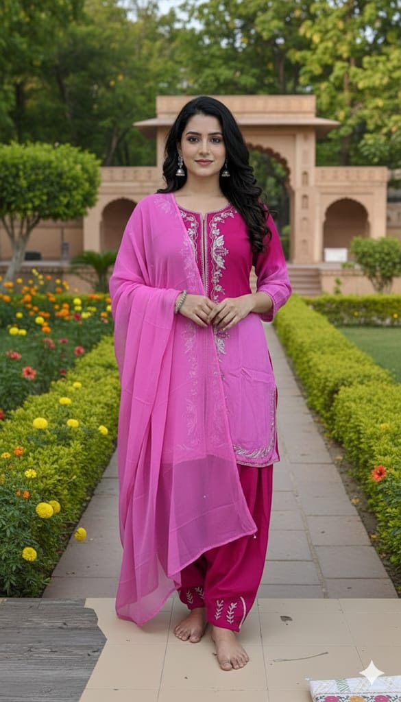 Crep Rani Pink Farsi Salwar 3pc Set