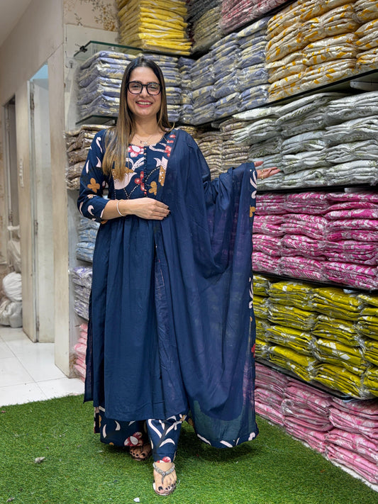 Jaipuri Cotton Blue 3pc Set