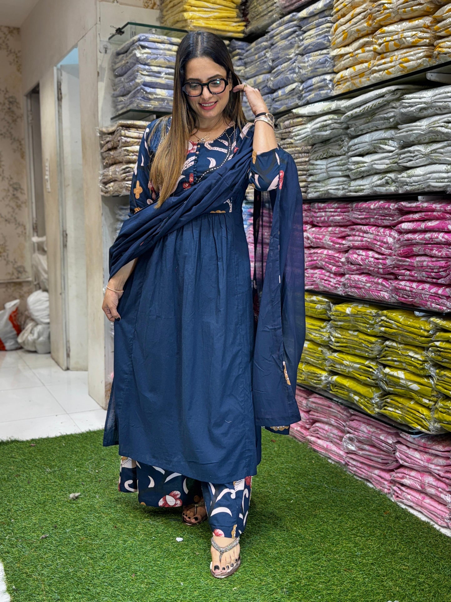 Jaipuri Cotton Blue 3pc Set