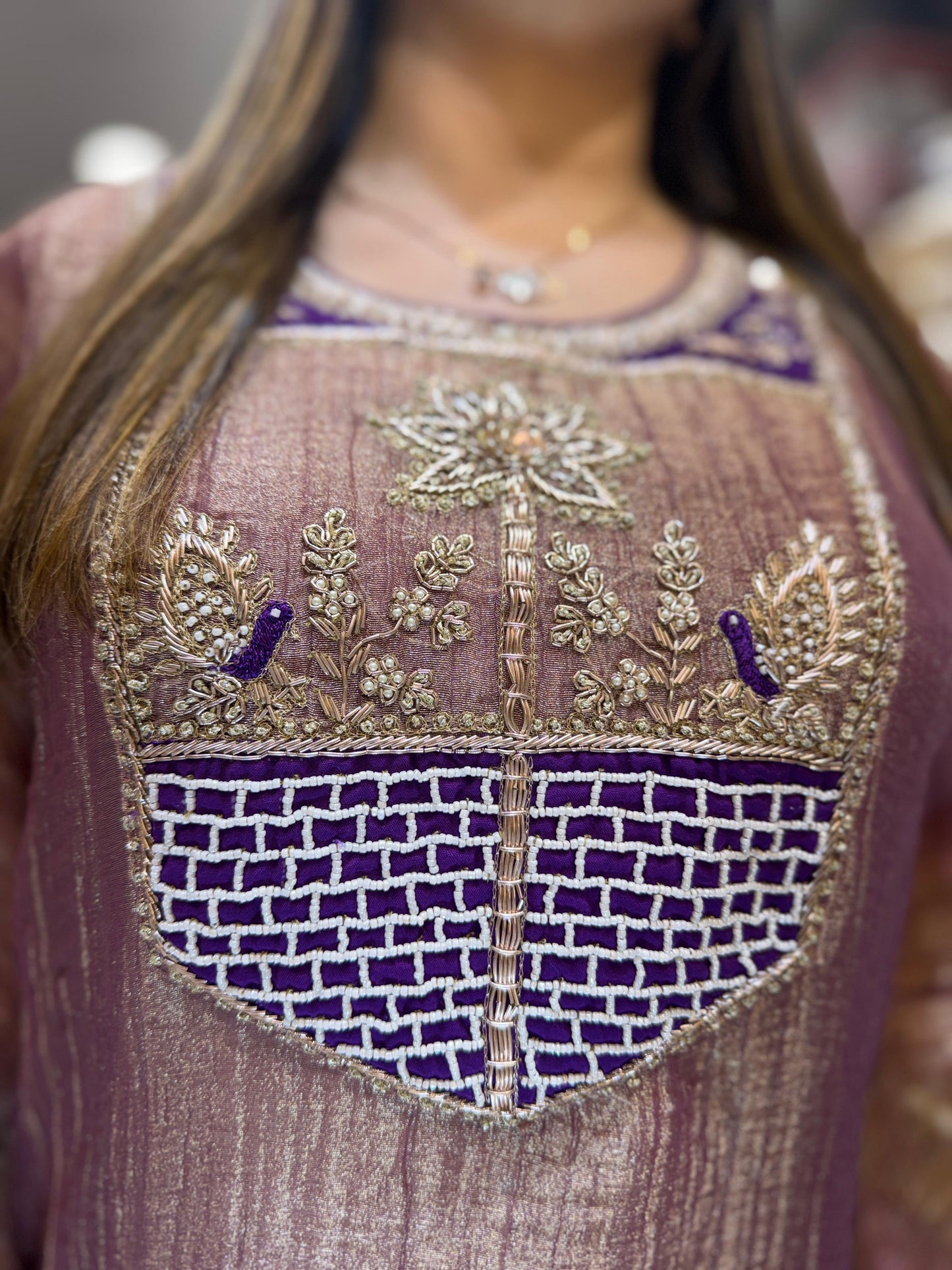Crush Tissue Purple Kaftan 3pc Set