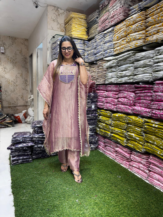 Crush Tissue Purple Kaftan 3pc Set