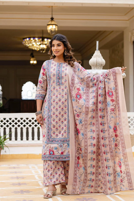 Jaipuri Cotton Beige 3pc Set