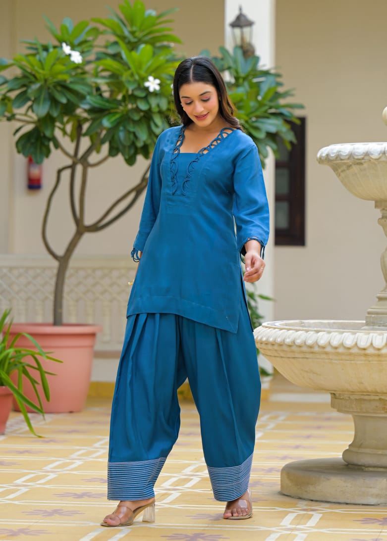 Pure Muslin Blue Farsi Salwar 2pc Set