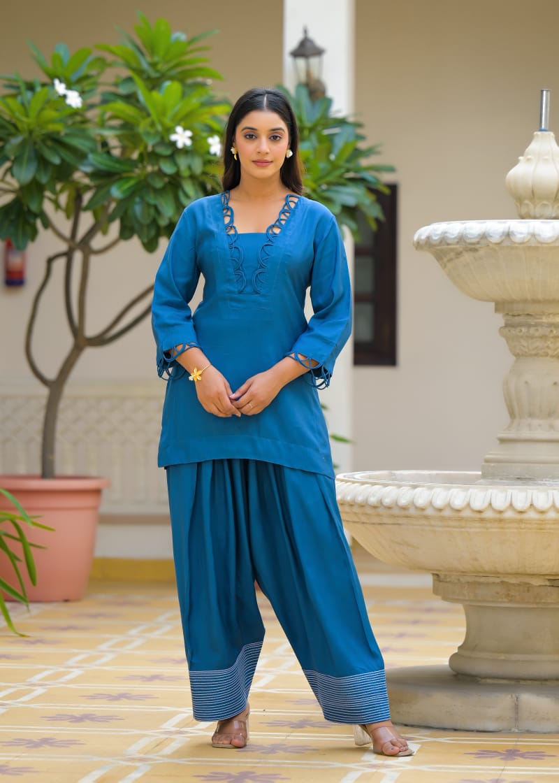 Pure Muslin Blue Farsi Salwar 2pc Set