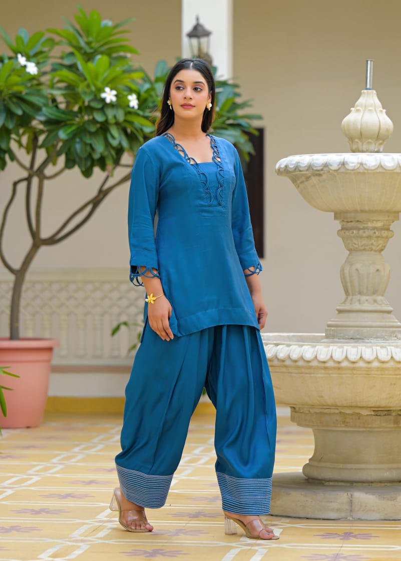 Pure Muslin Blue Farsi Salwar 2pc Set