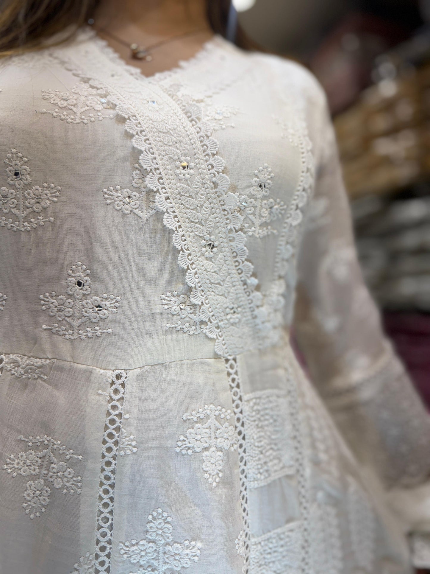 Pure Mull Cotton Pearl White Anarkali 3pc Set