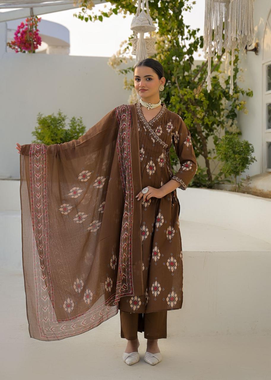 Pure Cotton Brown Angrakha 3pc Set