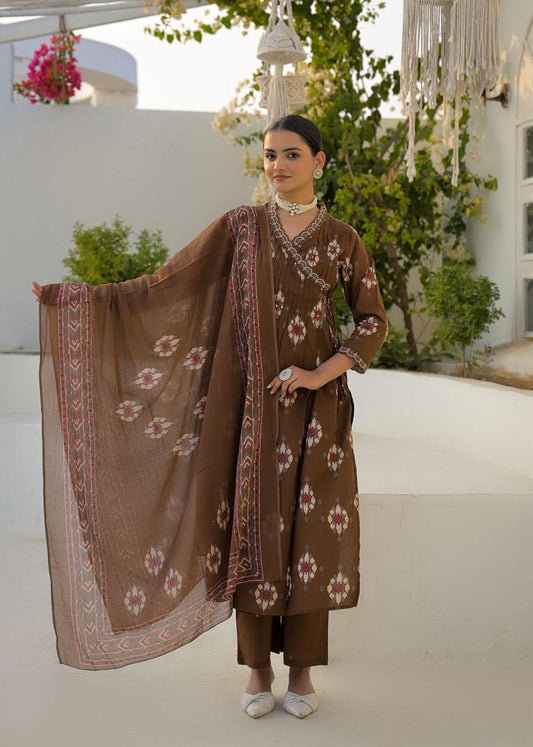 Pure Cotton Brown Angrakha 3pc Set