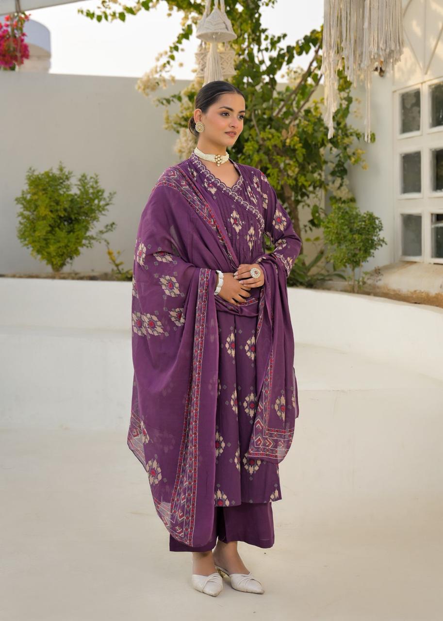 Pure Cotton Purple Angrakha 3pc Set