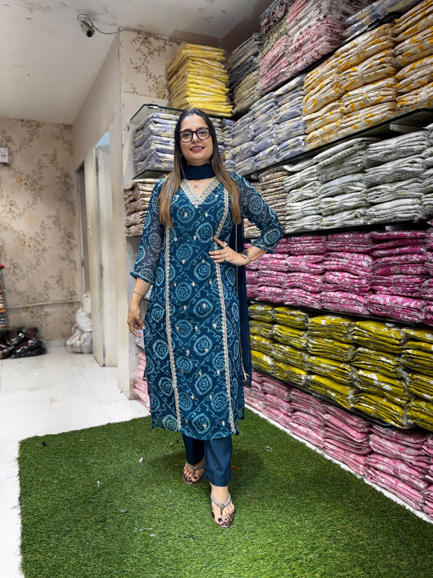 Pure Georgette Teal Blue 3pc Set
