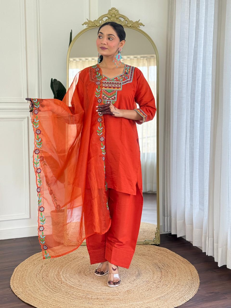 Pure Cotton Silk Orange Farsi 3pc Set