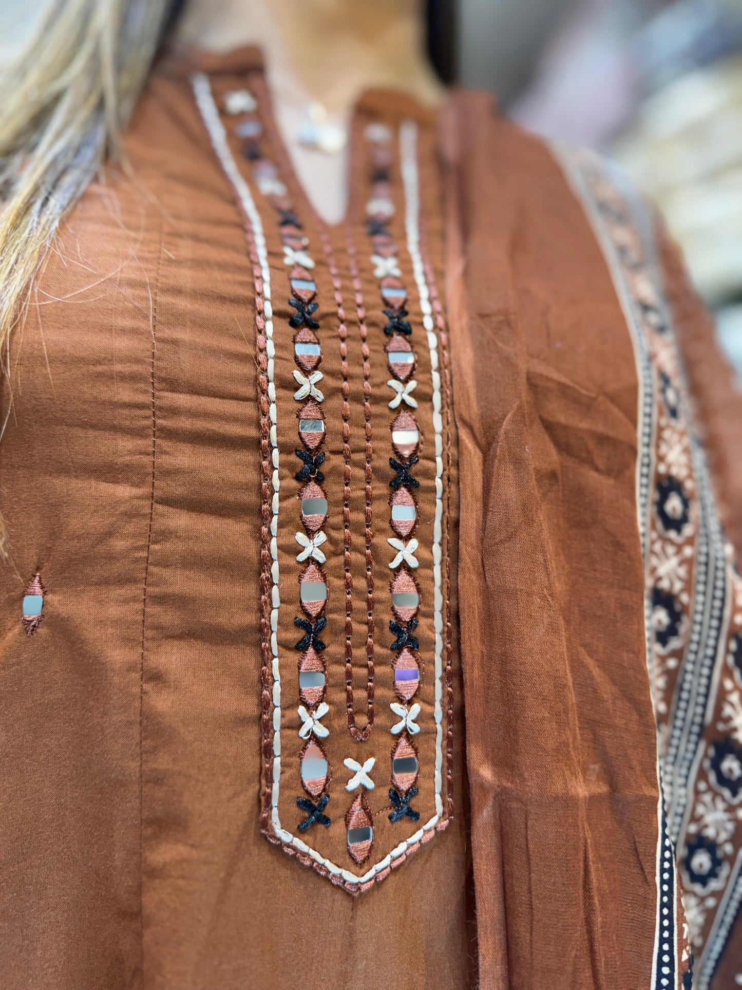 Pure Cotton Brown Anarkali 3pc Set