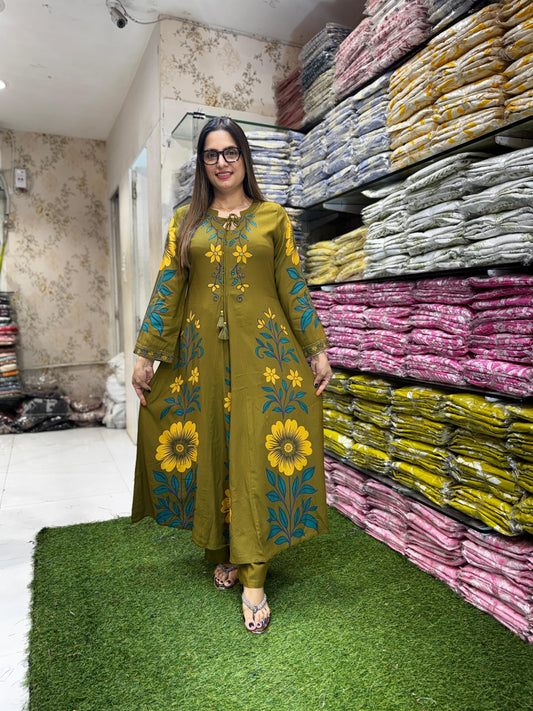 Pure German Rayon Mahendi Green 2pc Set