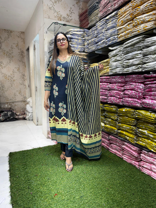 Pure Cotton Dark Navy Blue 3pc Set