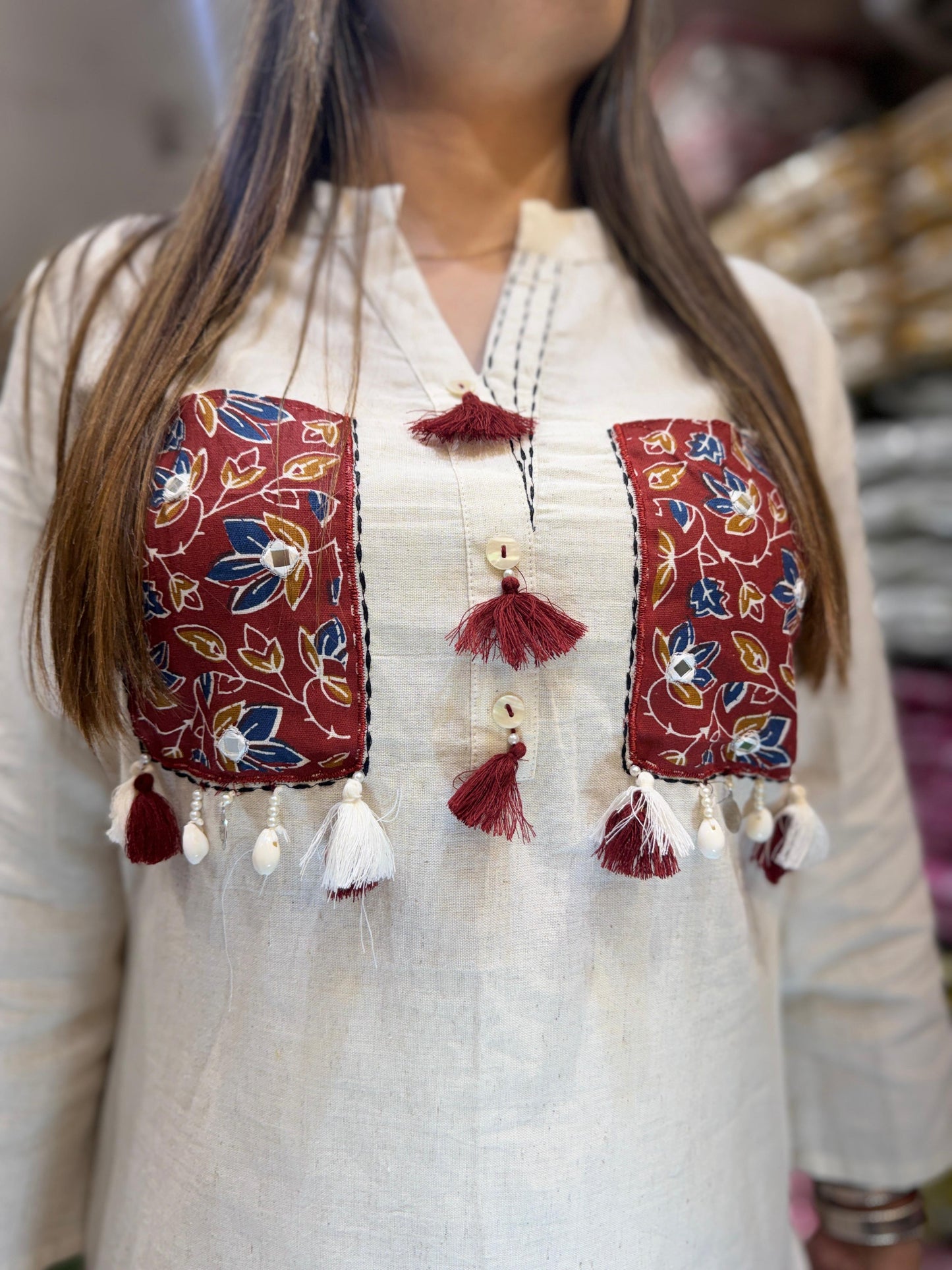 Pure Flex Cotton Off White And Maroon( Pathani Style) 2pc Set