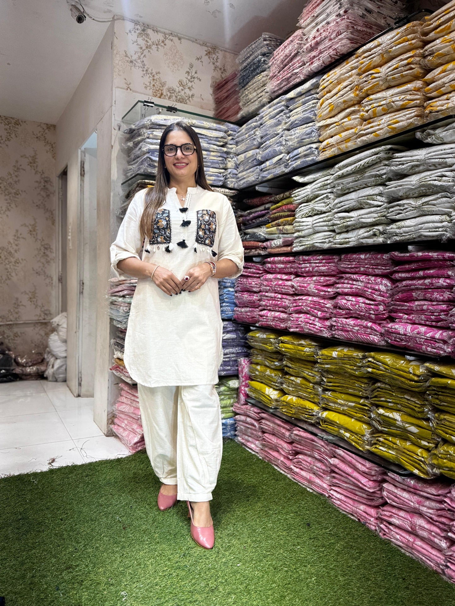 Pure Flex Cotton Off White And Black(Pathani Style) 2pc Set