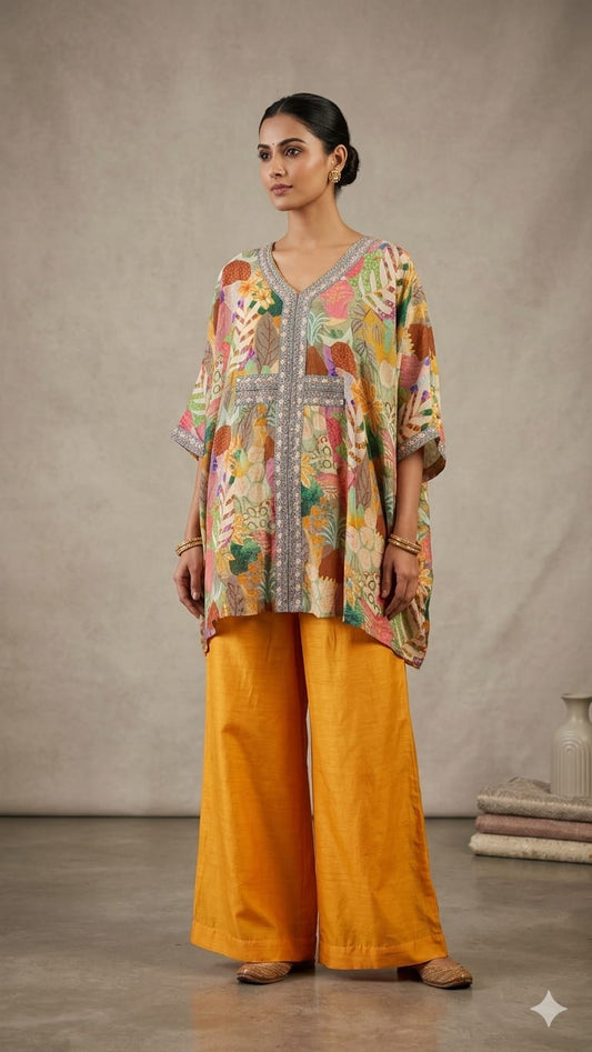 Pure Muslin Kaftan Yellow