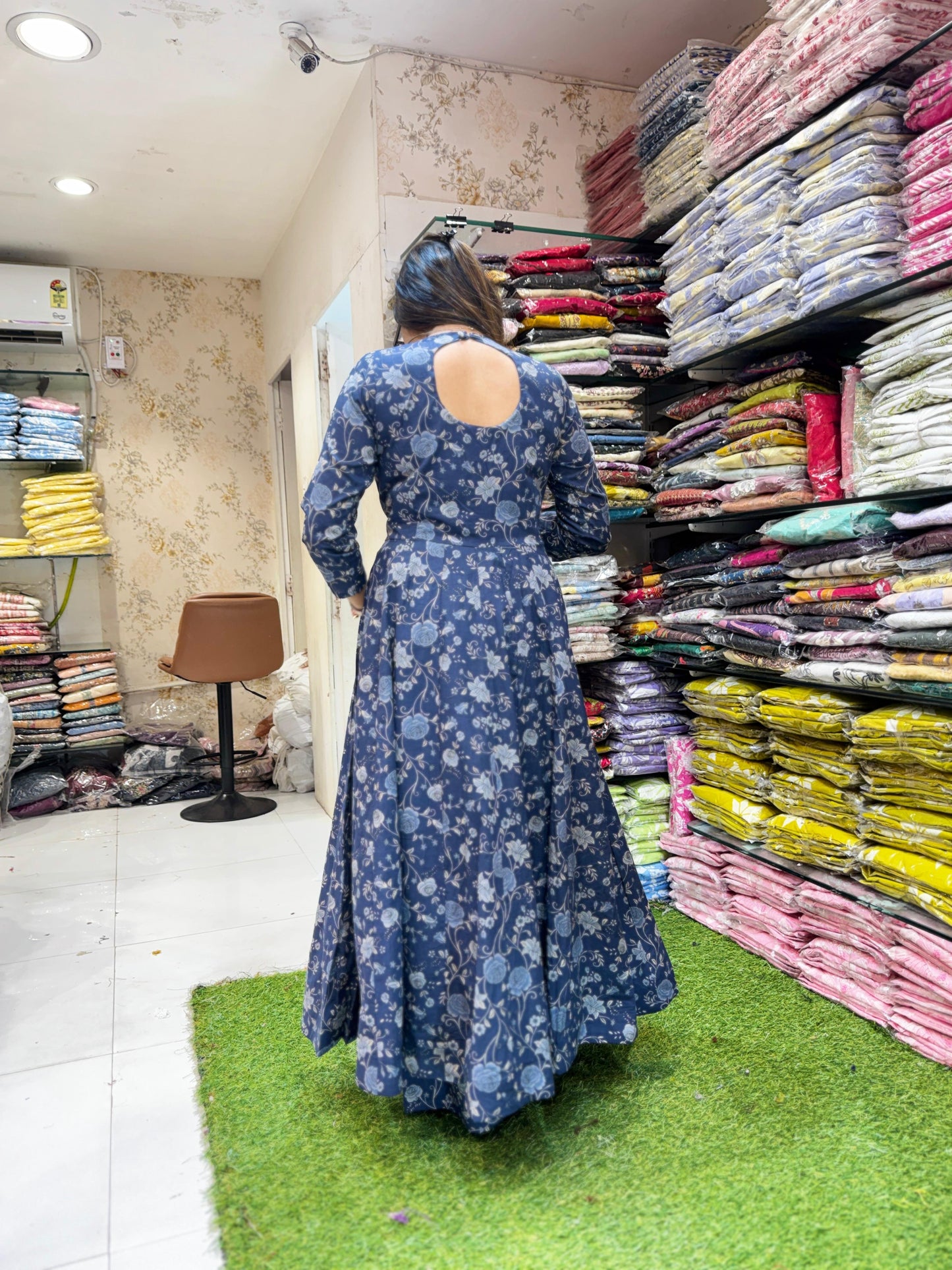 Pure Cotton Blue 24kali Anarkali 3pc Set