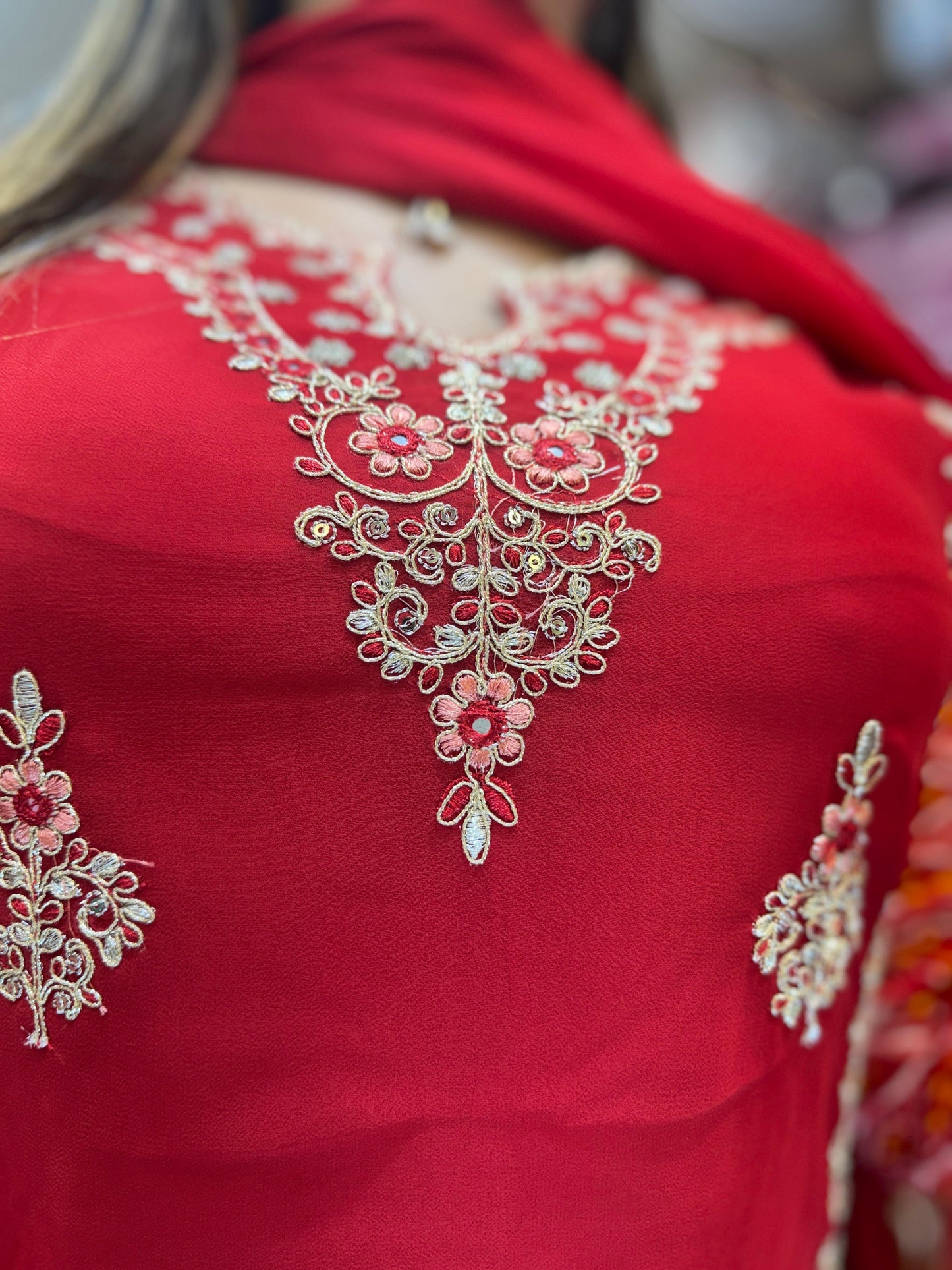 Pure Georgette Red 3pc Set