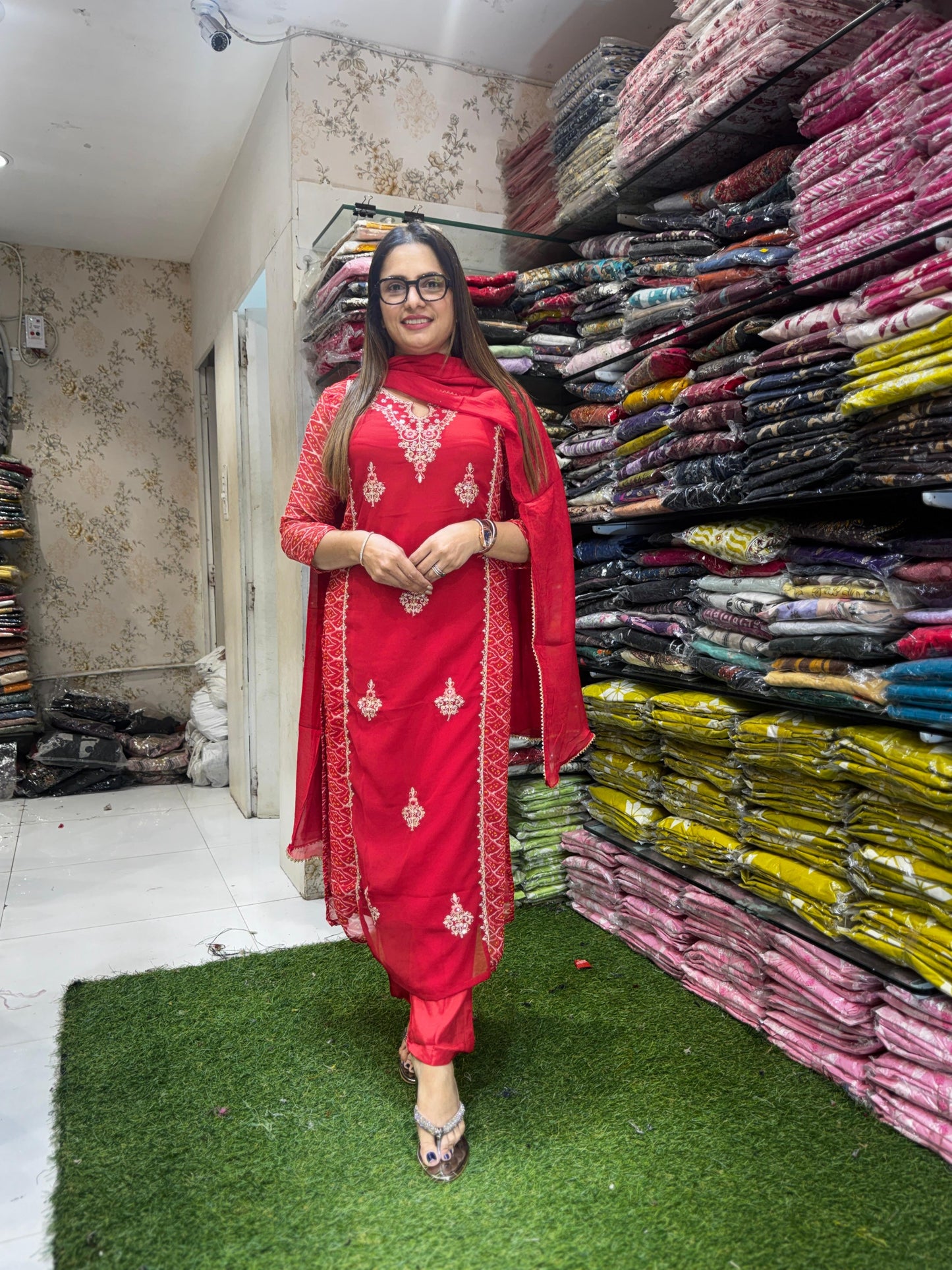 Pure Georgette Red 3pc Set
